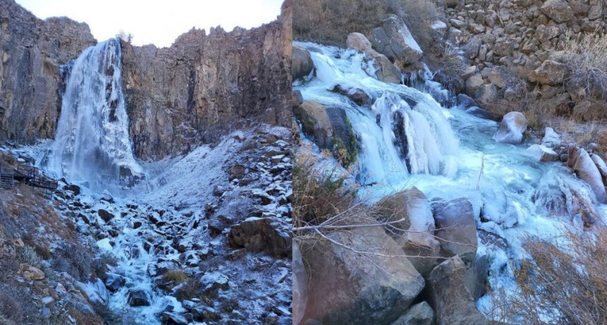 La ola Polar congeló la cascada en Neuquén