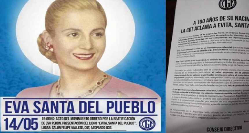 La CGT solicitó al Vaticano la beatificación de Eva Perón