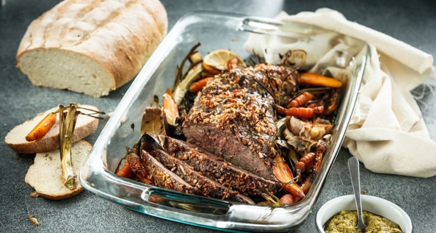Colita de cuadril con verduras al horno